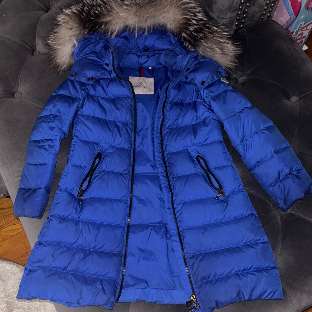 Moncler Royal Blue Puffer Jacket with Faux Fur Hood